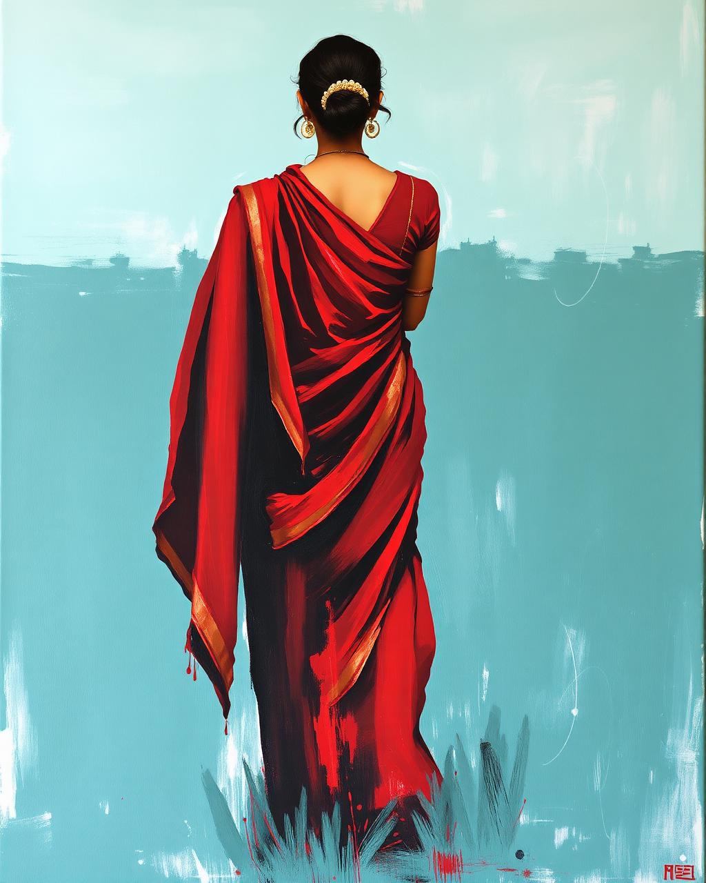 The Red Sari — Oil on canvas by Apoorva Rawat